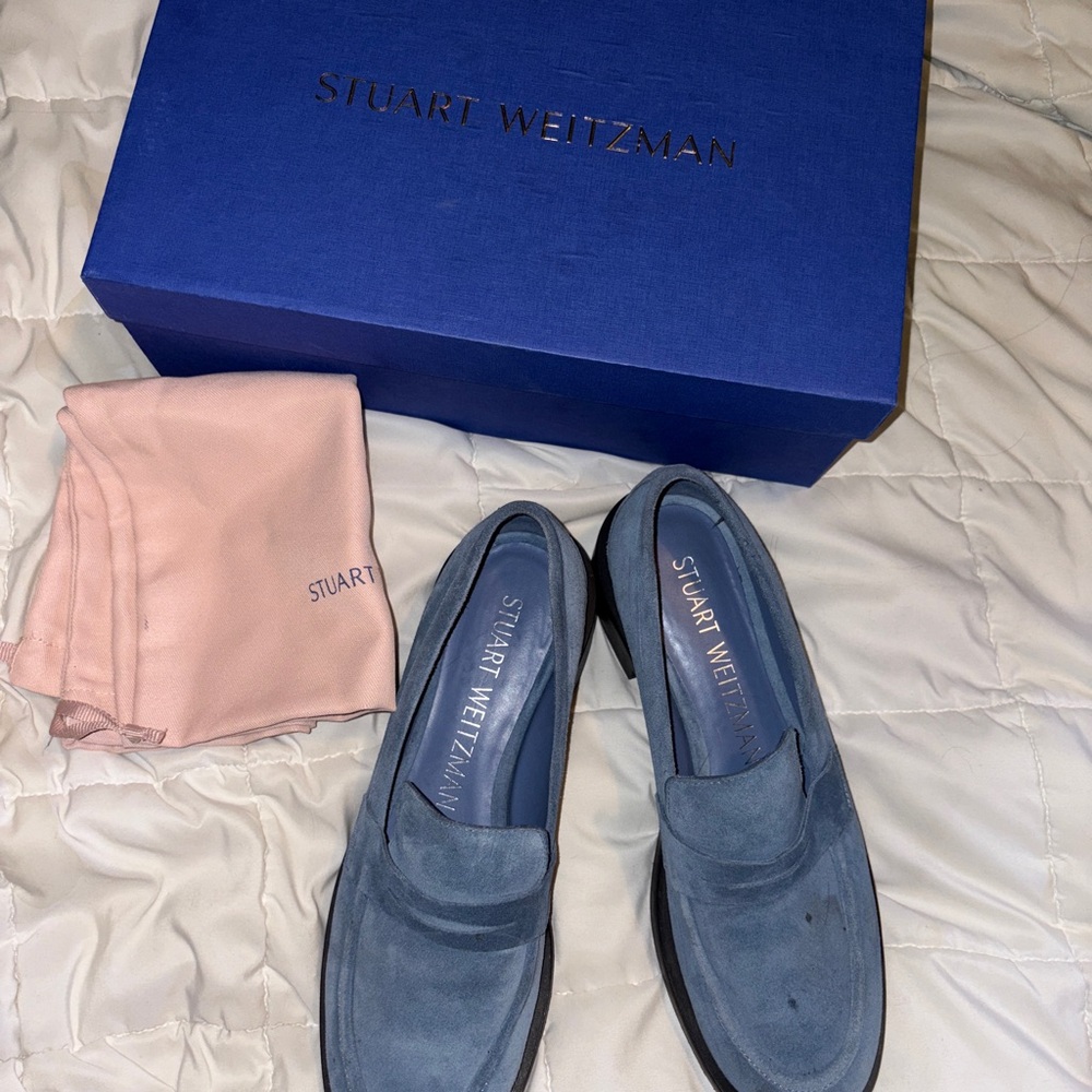 Stuart Weitzman Slate Blue Suede Loafers